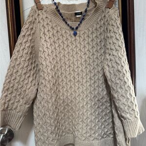 Vintage J. Crew Tan Cable-Knit Merino Wool Sweater